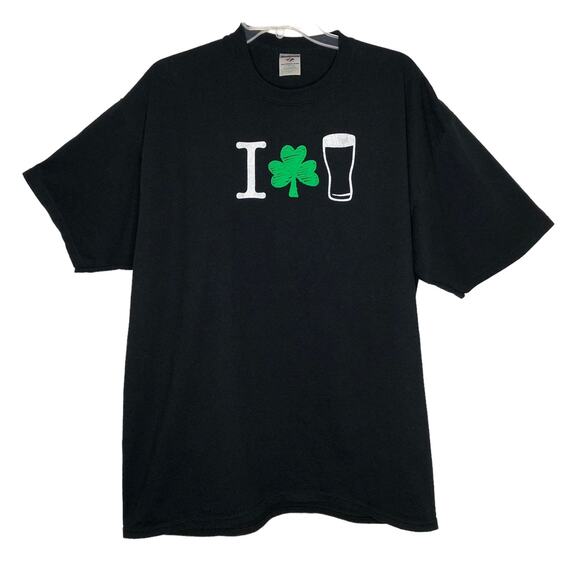 Jerzees Black Print "I Shamrock (Love) Beer" Tshirt St. Patrick's Day - Picture 1 of 4